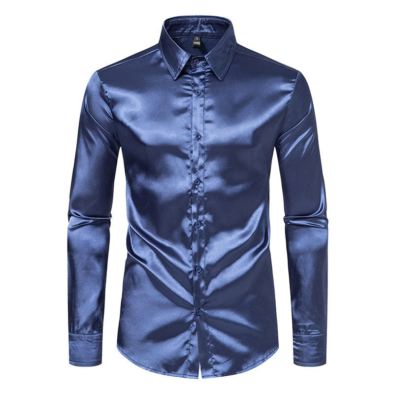 Herren Elegantes Satin-Hemd mit glänzender Oberfläche und modernem Schnitt Aliams