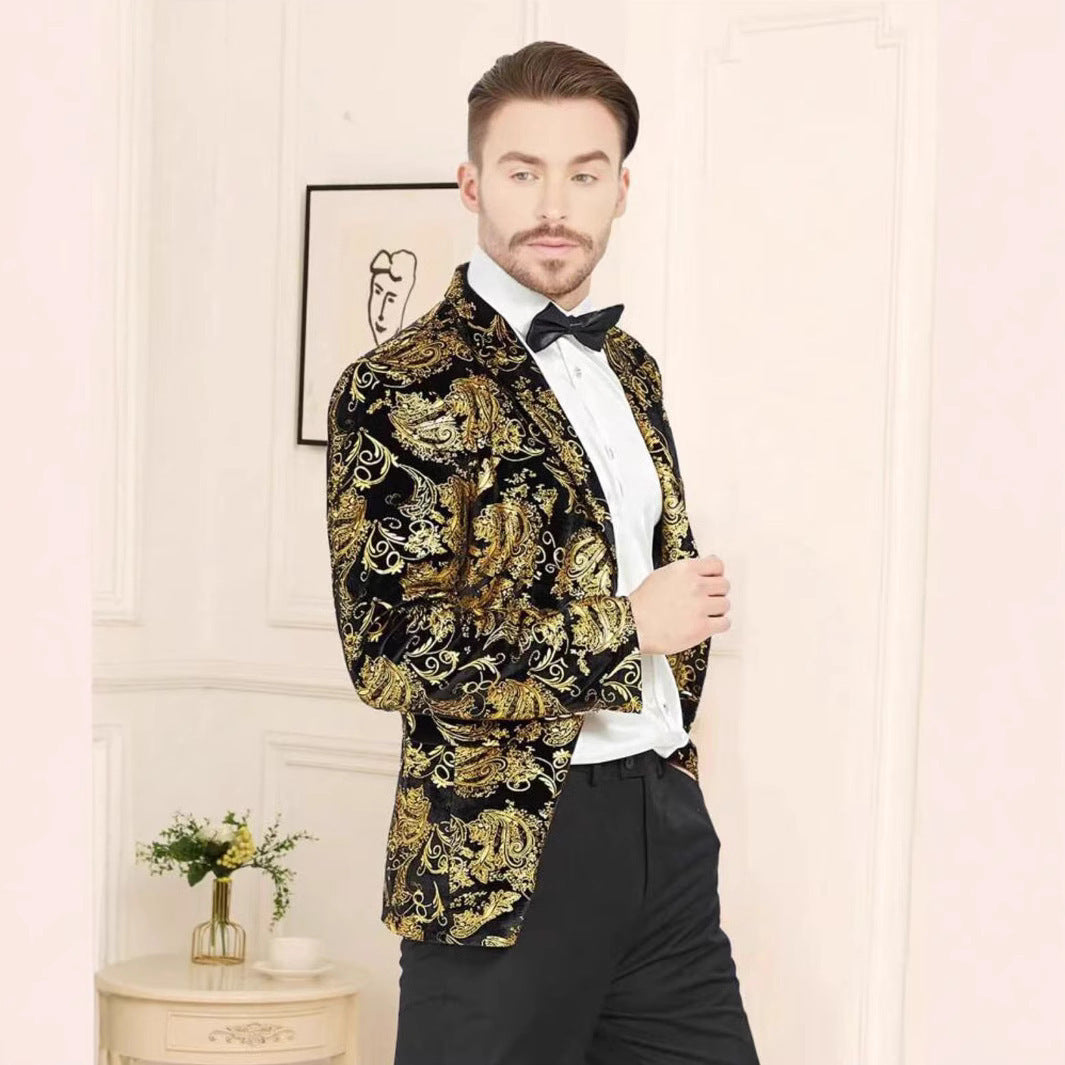 Herren Glamouröser Paillettenblazer mit floralem Muster und satiniertem Finish Aliams