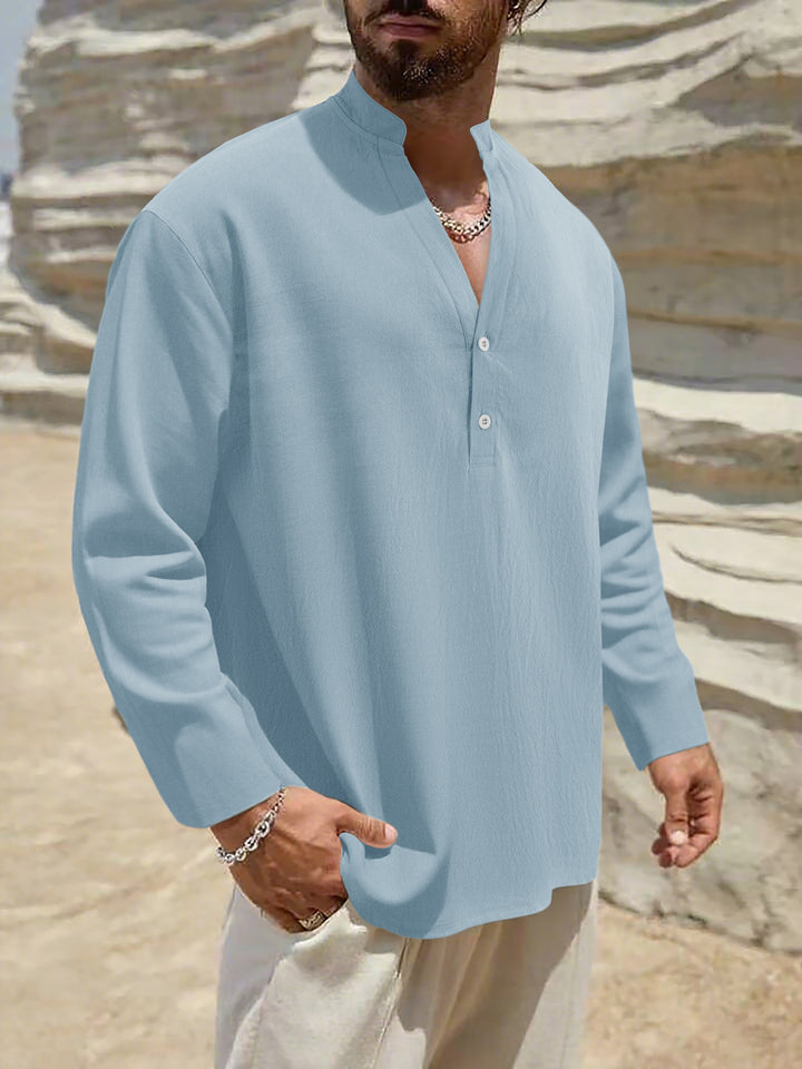 Herren komfortables Langarmhemd mit Stehkragen und Knopfdetails Aliams