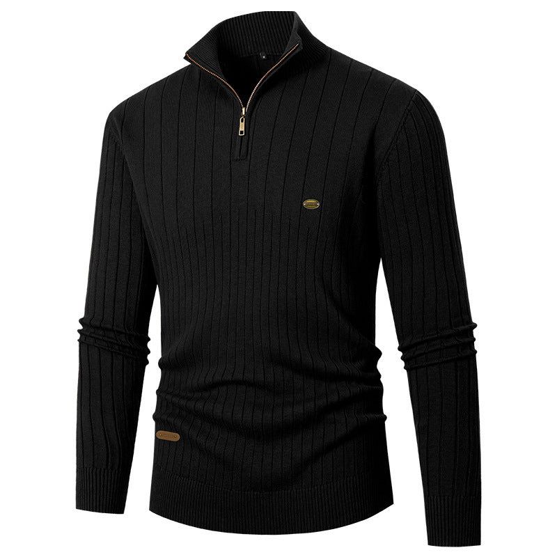 Herren eleganter Strickpullover mit halbem Reißverschluss und feinem Rippdesign Aliams