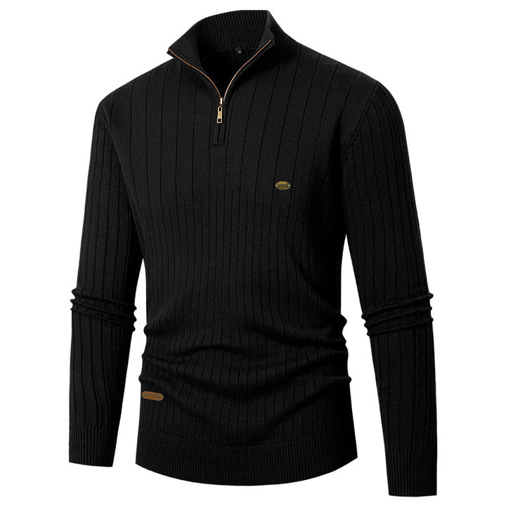 Herren eleganter Strickpullover mit halbem Reißverschluss und feinem Rippdesign Aliams