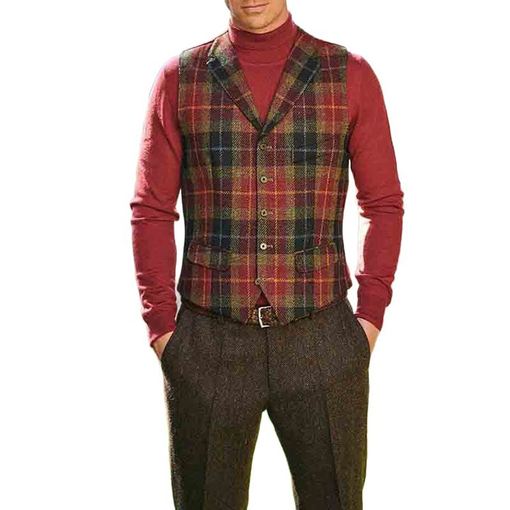 Herren elegante Karo-Weste aus feinstem Stoff mit effektvollem Schnitt Aliams