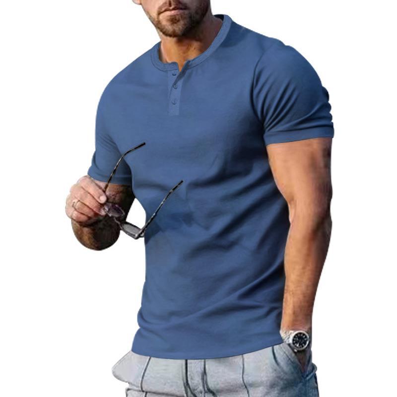 Herren Kurzarm-Henley-T-Shirt aus hochwertigem Baumwollmix mit knöpfbarer Ausschnitt Aliams