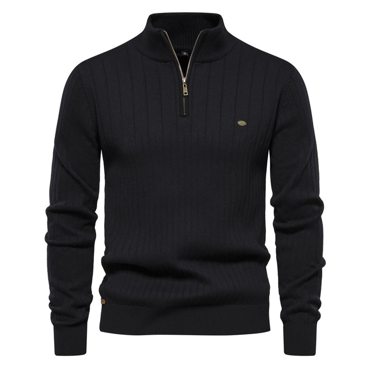 Herren Pullover mit eleganter Rippstruktur und halbem Reißverschluss Aliams