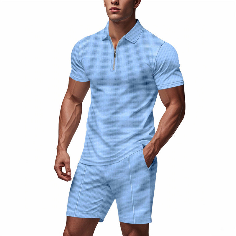 Herren Sportliches Kurzarm-Set mit teils strukturiertem Design und durchgehendem Reißverschluss Aliams