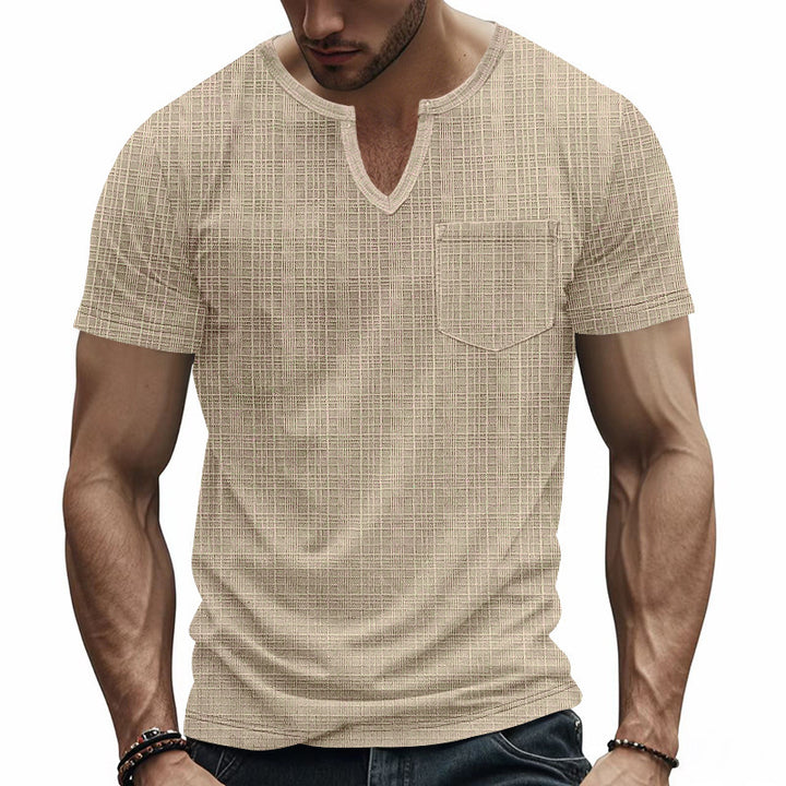Herren Kurzarm-Henley-Shirt mit modischem V-Ausschnitt und praktischer Brusttasche Aliams