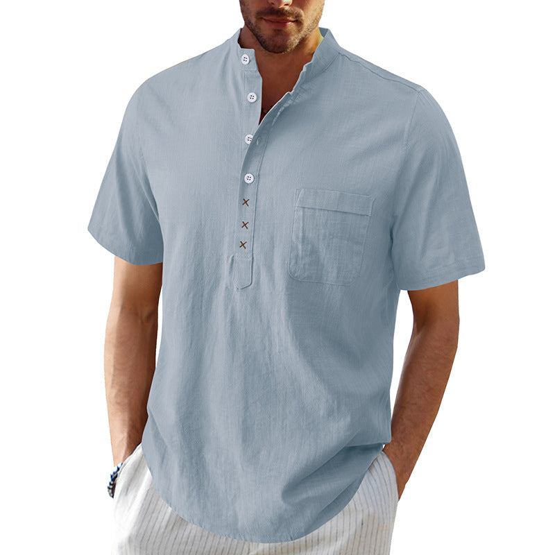 Herren Kurzarm-Henley-Shirt mit strukturiertem Kragen und eleganten Knopfdetails Aliams