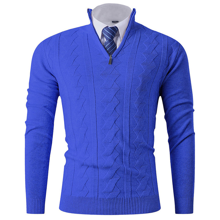 Herren eleganter Stehkragenpullover mit strukturiertem Zipper Aliams