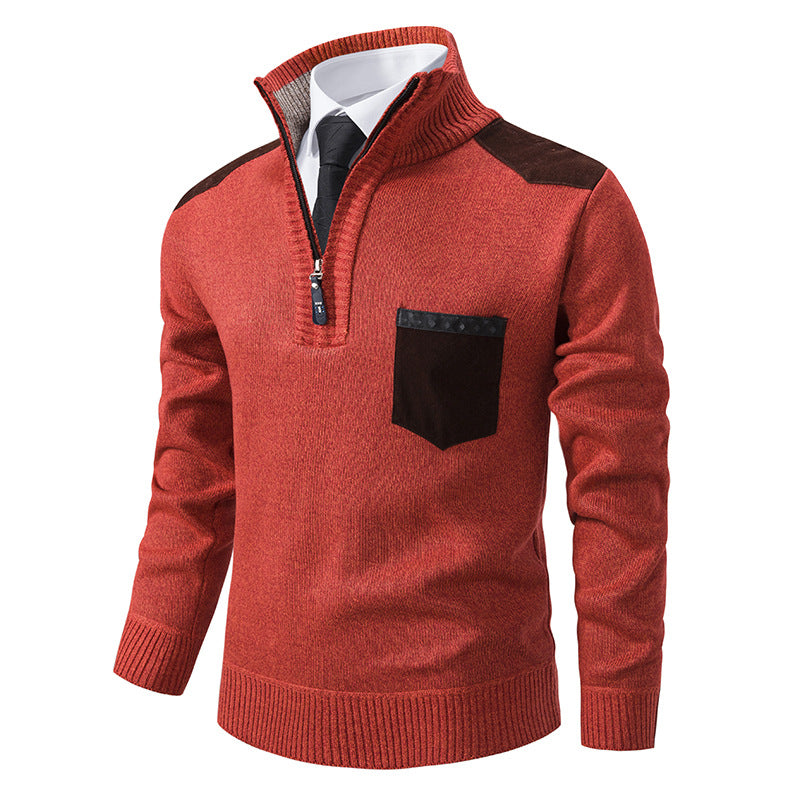 Herren eleganter Strickpullover mit Kragen und Taschen Aliams