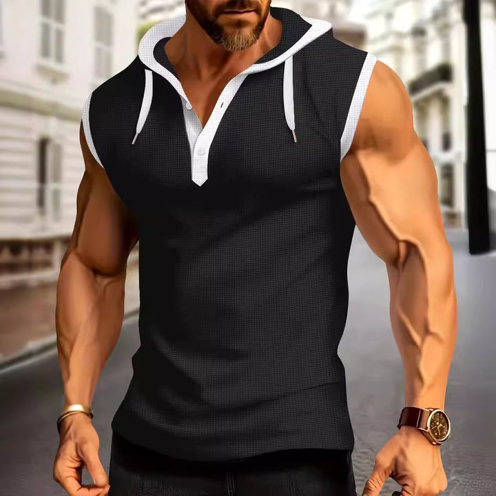 Herren sportliches ärmelloses Poloshirt mit Kapuze Aliams
