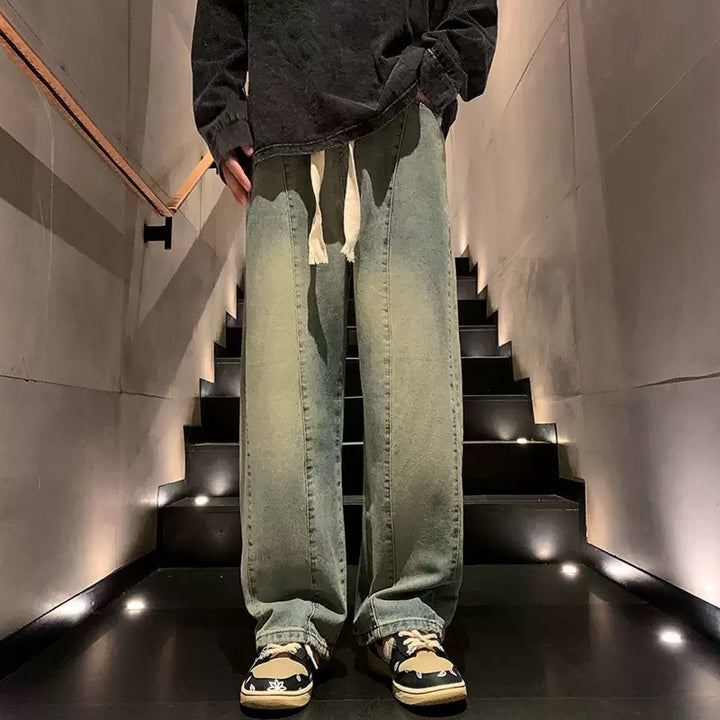 Herren weite Denim-Hose im urbanen Stil mit lässigem Schnitt und bequemem Gummizug Aliams