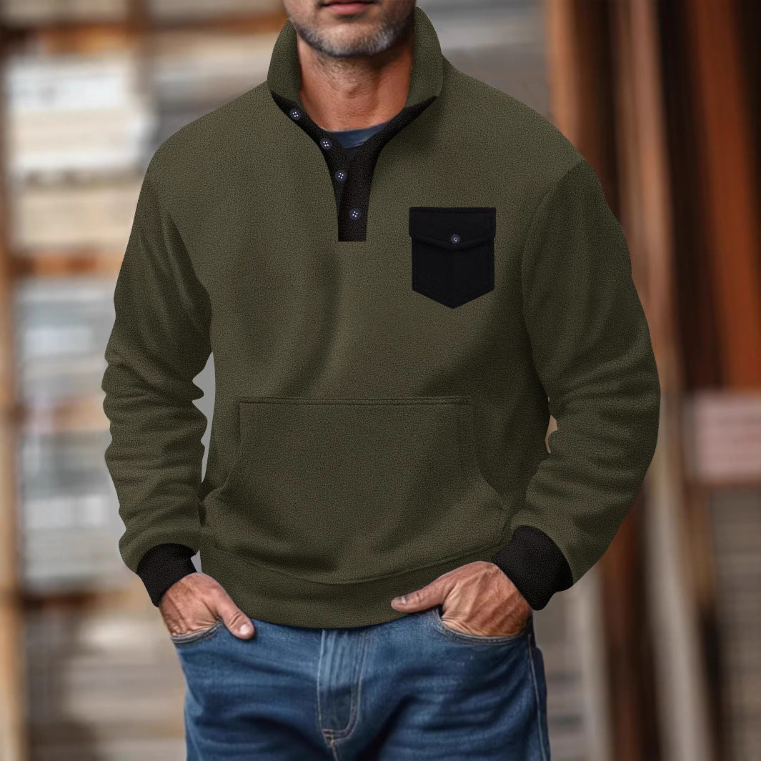Herren Kapuzenpullover mit modernem Kragen und praktischer Tasche Aliams