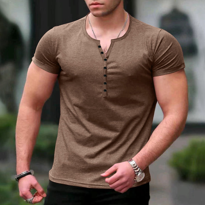 Herren Kurzarm-Henley-T-Shirt mit Knopfleiste und weichem Baumwollmaterial Aliams