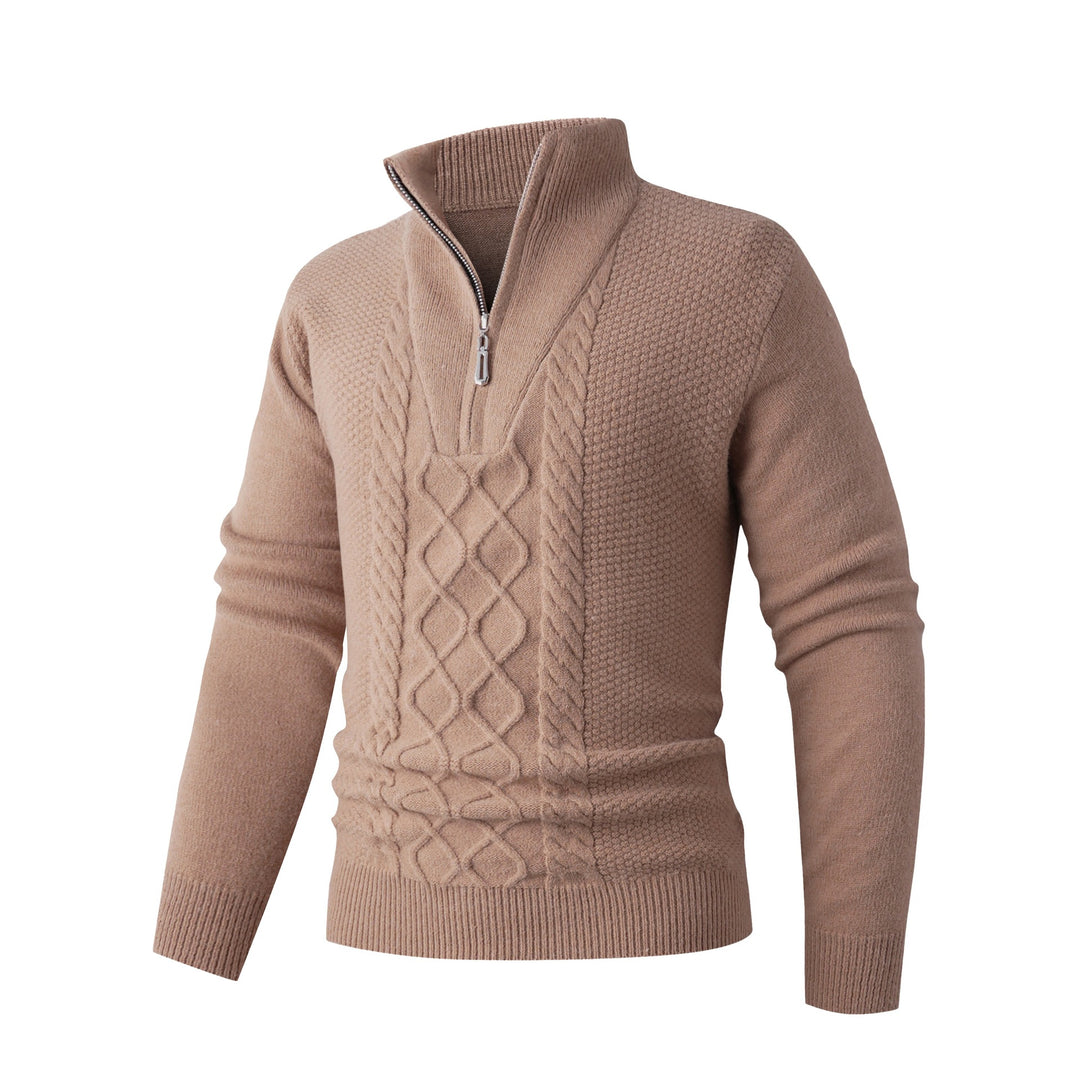 Herren Grobstrickpullover mit modernem Stehkragen und funktionalem Reißverschluss Aliams