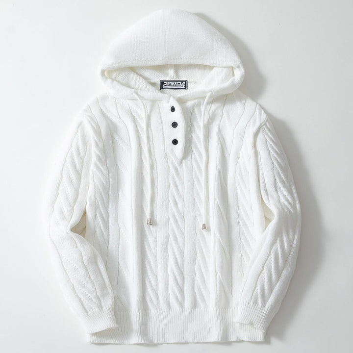 Herren Strickpullover mit Kapuze und strukturiertem Zopfmuster Aliams