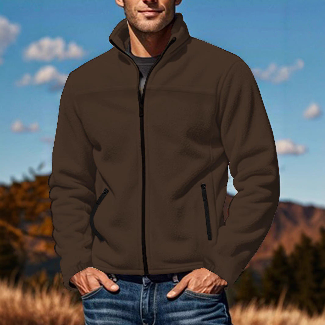 Herren Fleecejacke mit hohem Kragen und seitlichen Reißverschlusstaschen Aliams