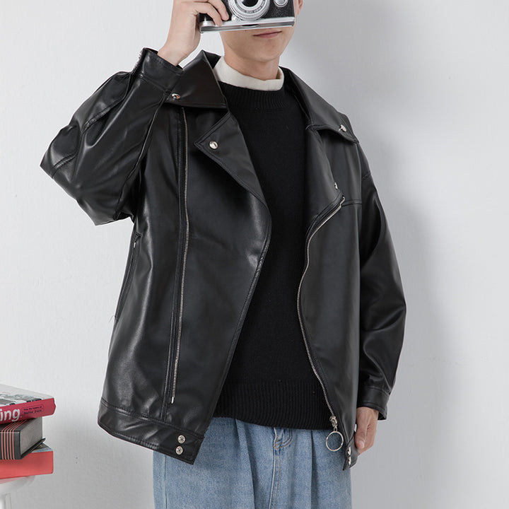 Herren elegante Biker-Lederjacke mit asymmetrischem Reißverschluss Aliams
