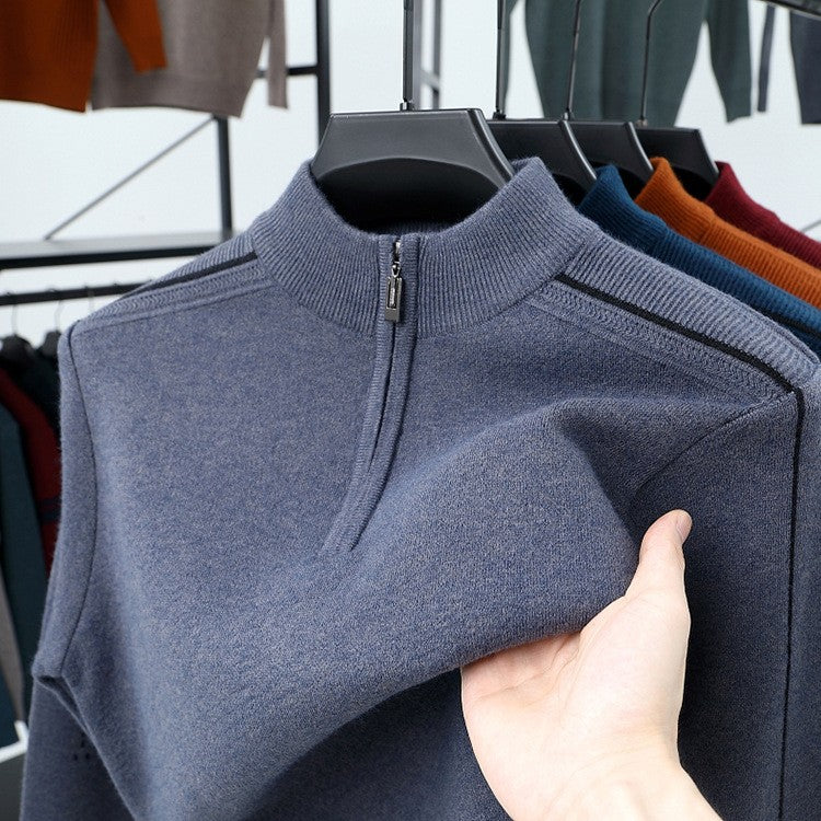 Herren Fleece-Pullover mit moderne Stehkragen und halbem Reißverschluss Aliams