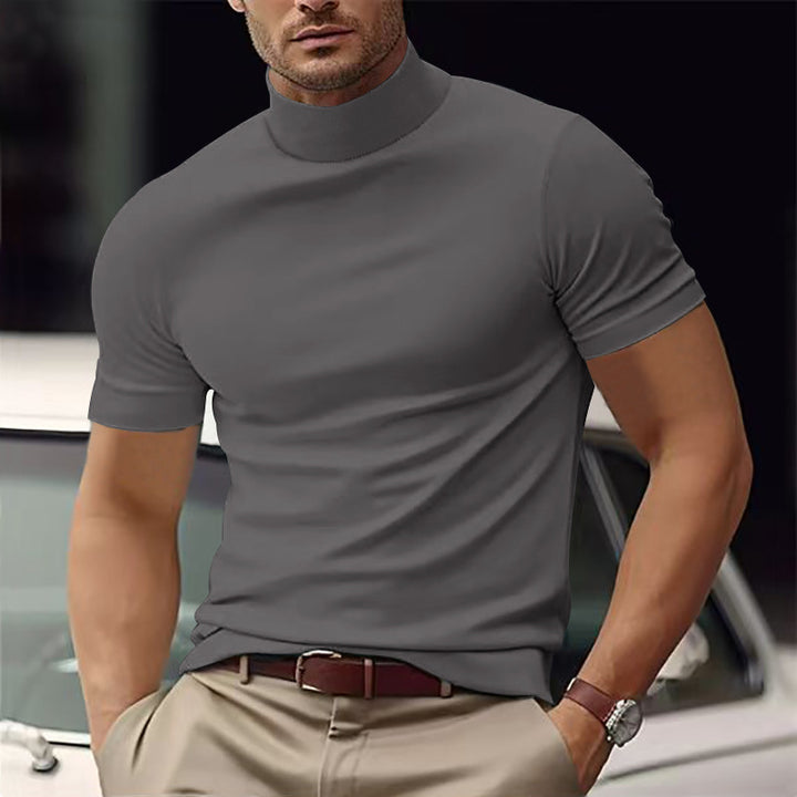 Herren modisches Kurzarm-Turtleneck-Shirt aus atmungsaktivem Material Aliams