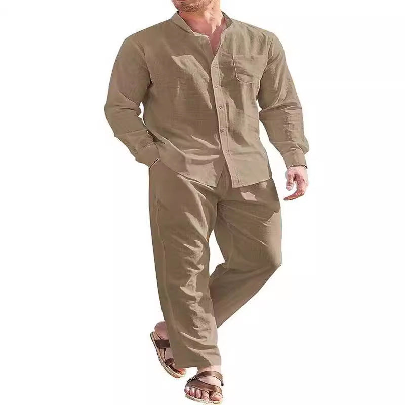 Herren elegantes Langarmhemd mit bequemer Hose Aliams