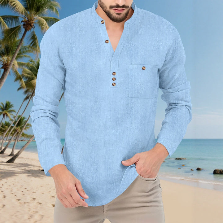 Herren Hemd im lässigen Stil mit modischem Stehkragen und eleganten Knöpfen Aliams