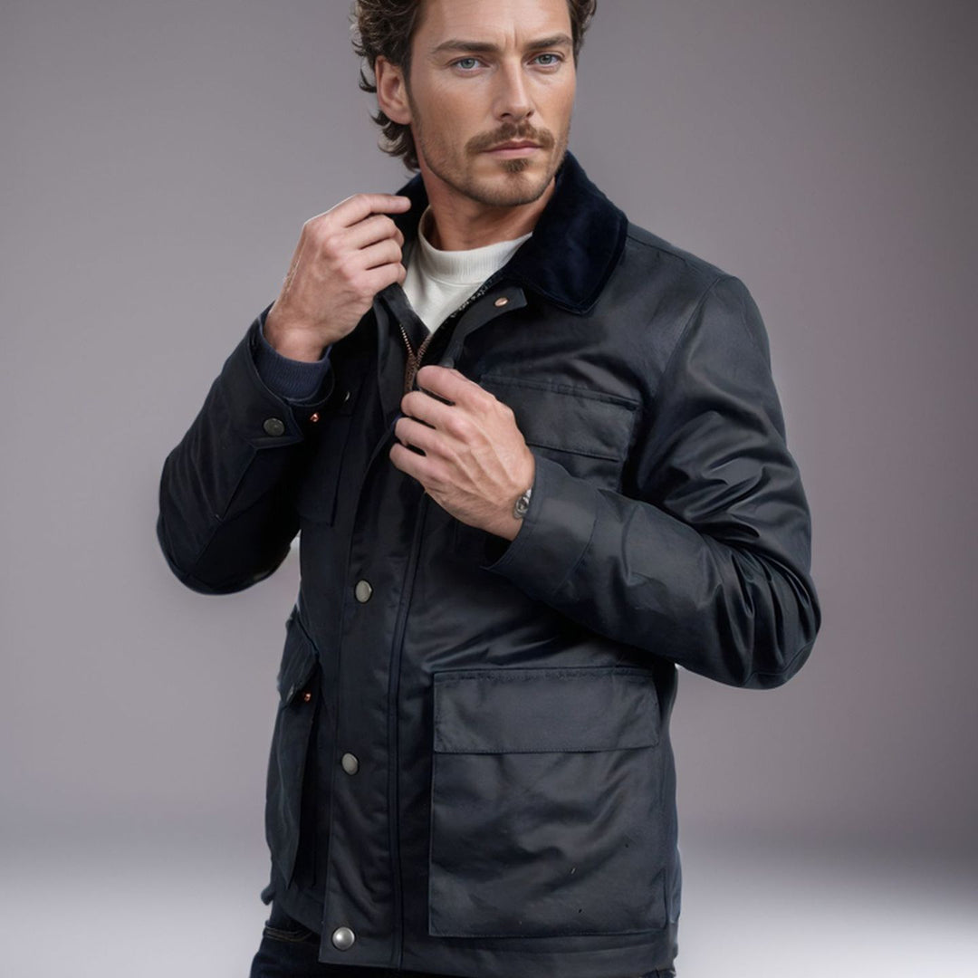 Herren funktionale Utility-Jacke mit warmem Fleece-Kragen und praktischen Taschen Aliams