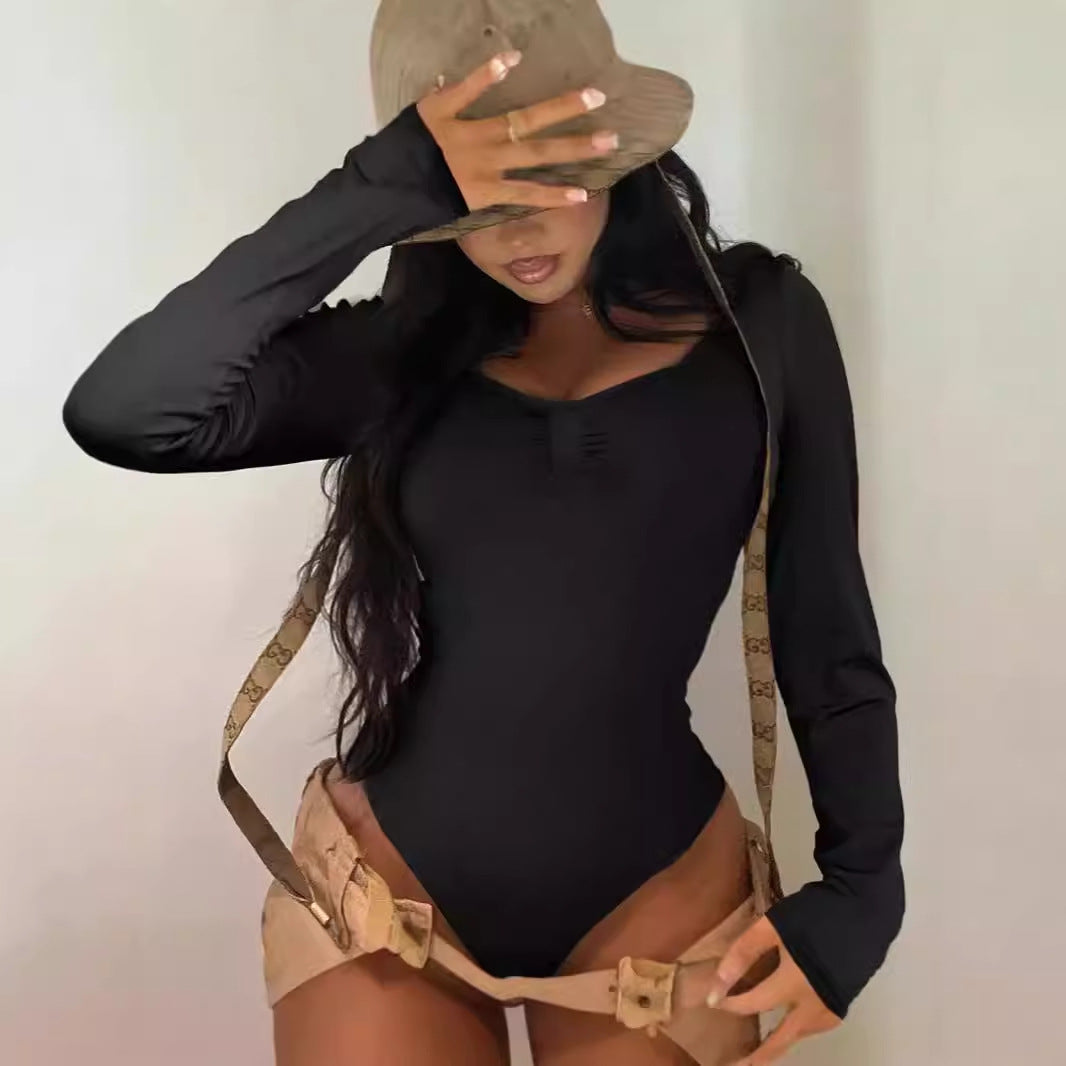 Damen Elegant geschnittener Langarm-Bodysuit mit Rüschendetails Aliams