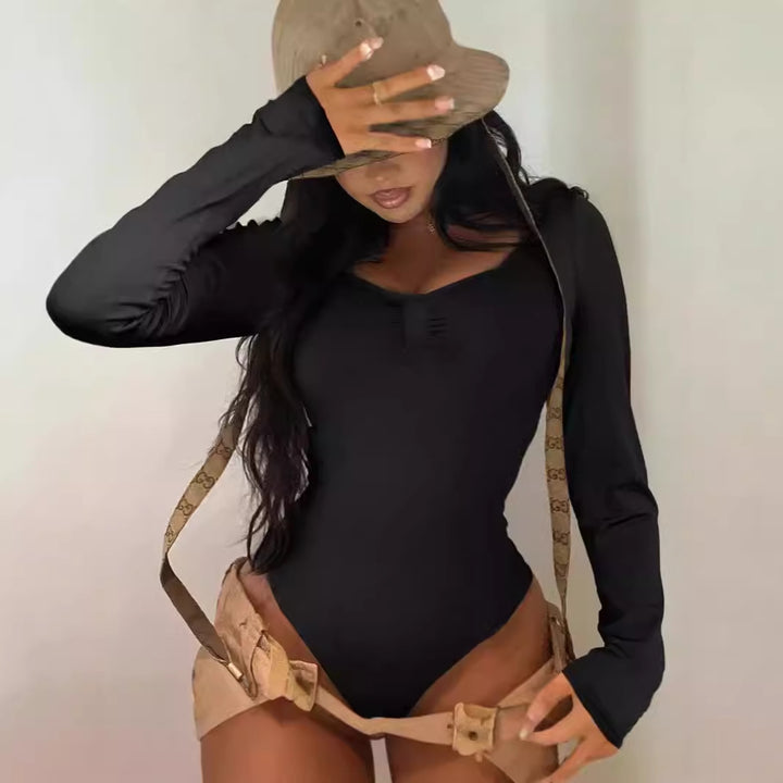 Damen Elegant geschnittener Langarm-Bodysuit mit Rüschendetails Aliams
