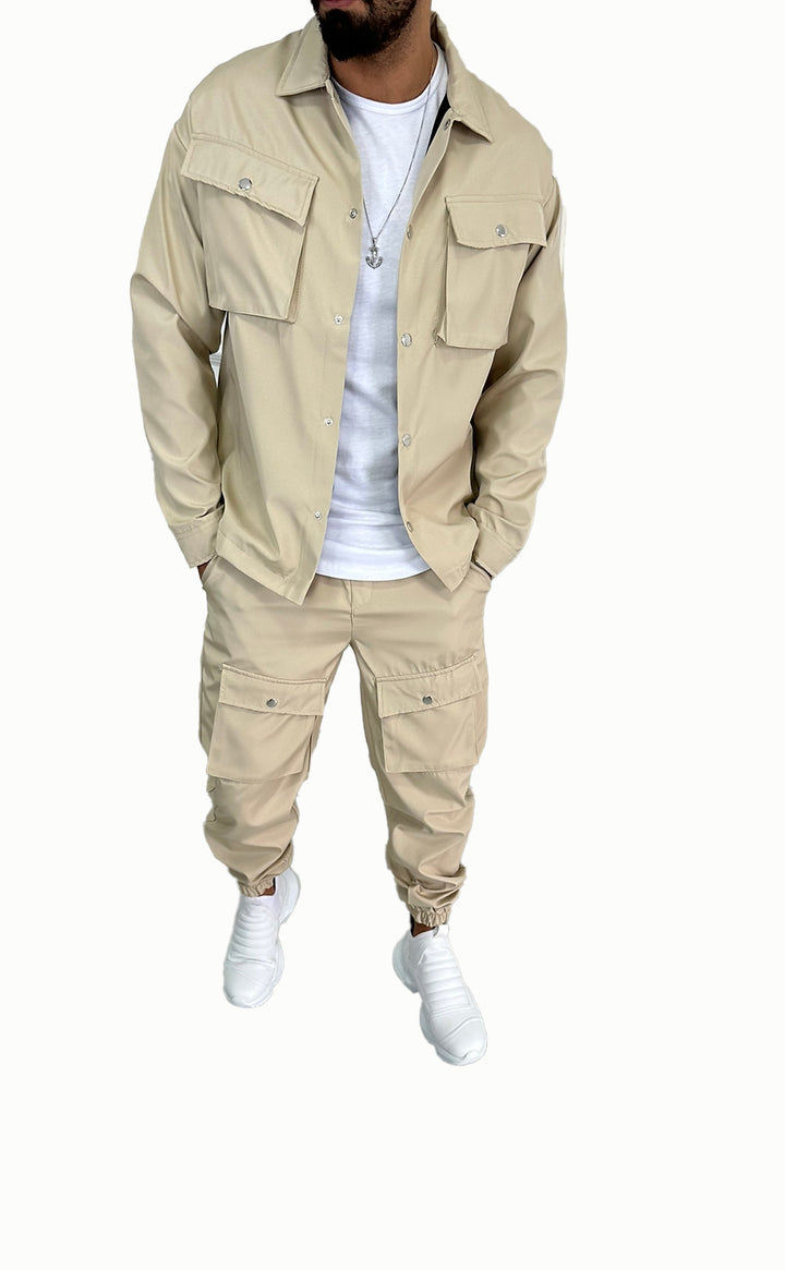 Herren Cargo-Hemd- und Hose-Set mit praktischen Taschen und modischem Schnitt Aliams