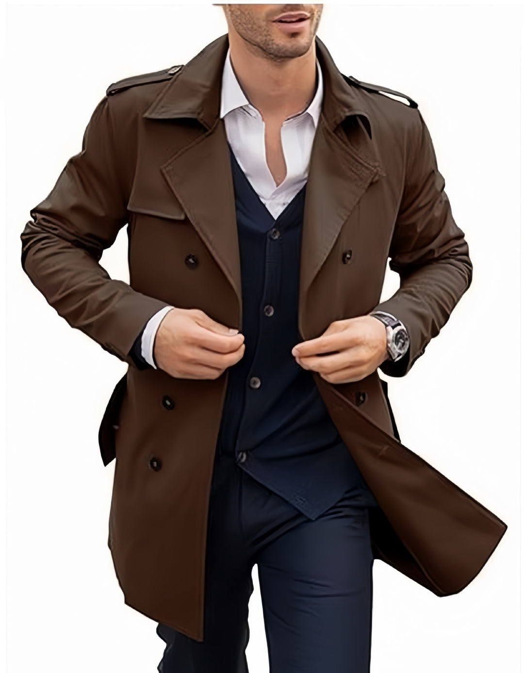 Herren Eleganter Trenchcoat mit klassischem Schnitt und praktischen Taschen Aliams