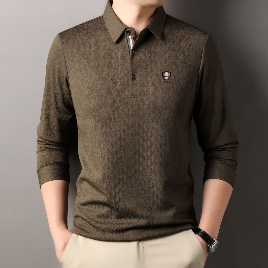 Herren elegantes Langarm Poloshirt mit strukturiertem Material und sportlichem Design Aliams