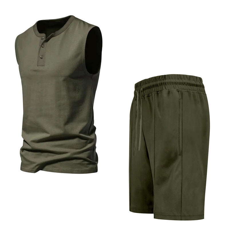 Herren ärmelloses Trainingsoberteil und Shorts-Set aus atmungsaktivem Material Aliams