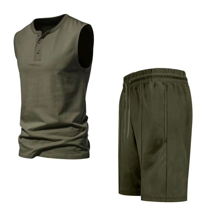 Herren ärmelloses Trainingsoberteil und Shorts-Set aus atmungsaktivem Material Aliams