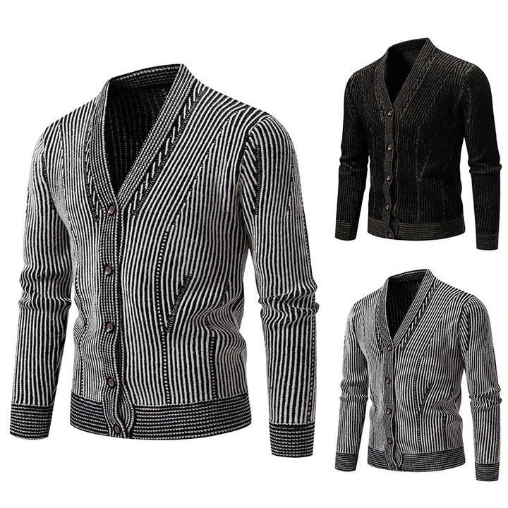 Herren elegante Strickjacke mit V-Ausschnitt und feinem Kabelmuster Aliams
