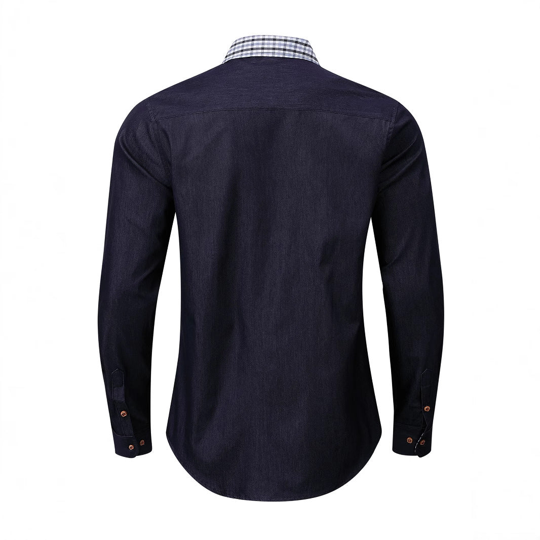 Herren Denim Hemd mit kariertem Kragen Aliams