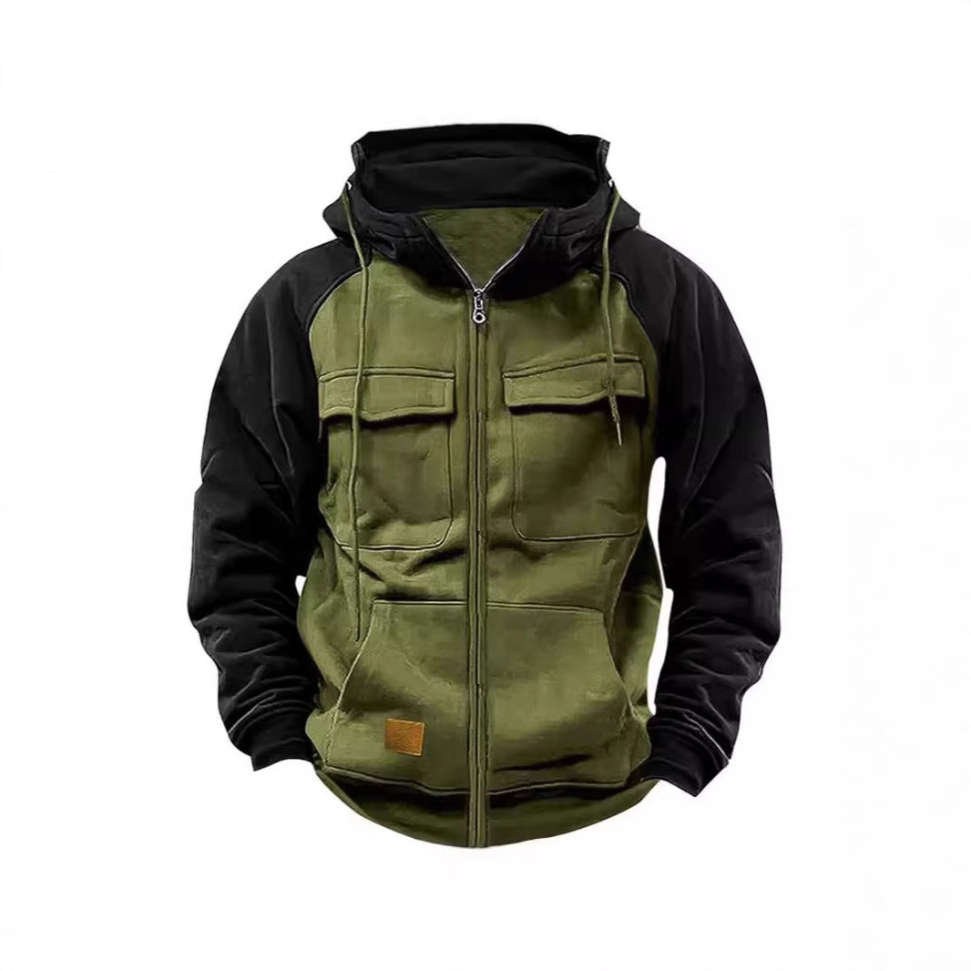 Herren Kapuzenjacke mit praktischen Vorder-Utility-Taschen und hohem Kragen Aliams