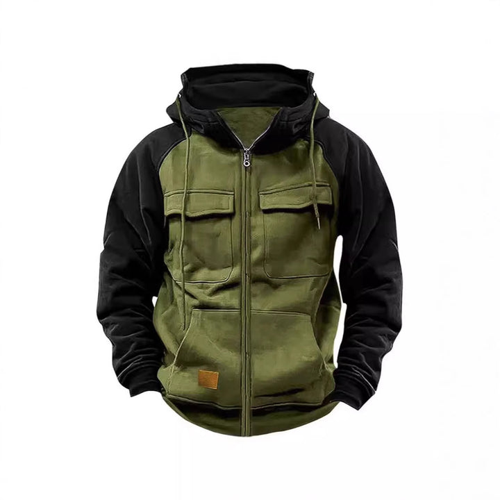 Herren Kapuzenjacke mit praktischen Vorder-Utility-Taschen und hohem Kragen Aliams