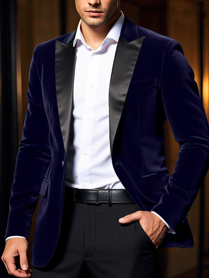Herren eleganter Samtblazer mit satinierter Kragenpartie Aliams