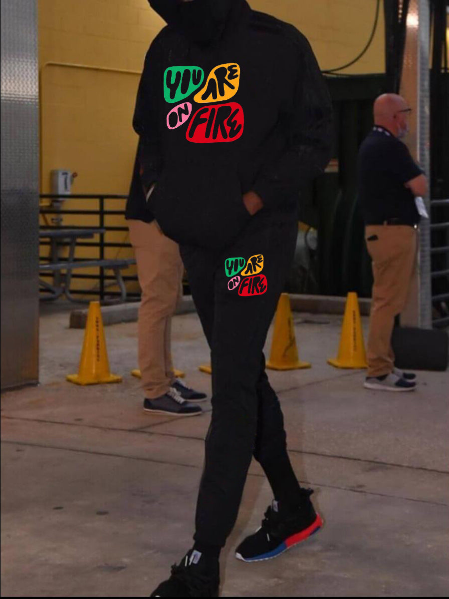 Herren Sportliches Hoodie und Jogginghose Set mit kreativem Druck Aliams