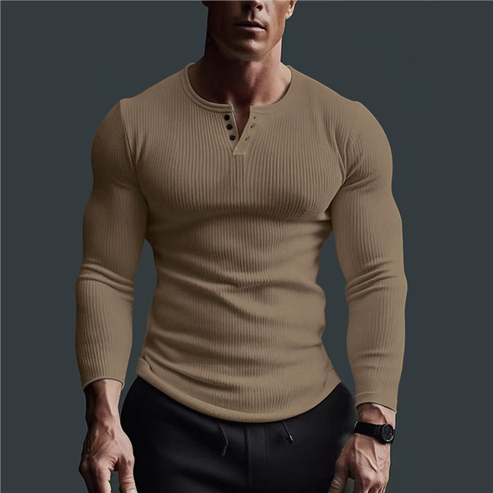 Herren eng anliegendes Langarmshirt mit Rippstruktur und Knopfleiste Aliams