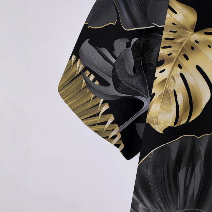 Herren Kurzarm-Hemd mit kreativem Blattdruck und modischem Schnitt Aliams