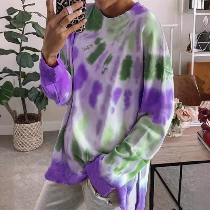 Damen stylishes Batik-Sweatshirt mit lockerer Passform und Rundhalsausschnitt Aliams