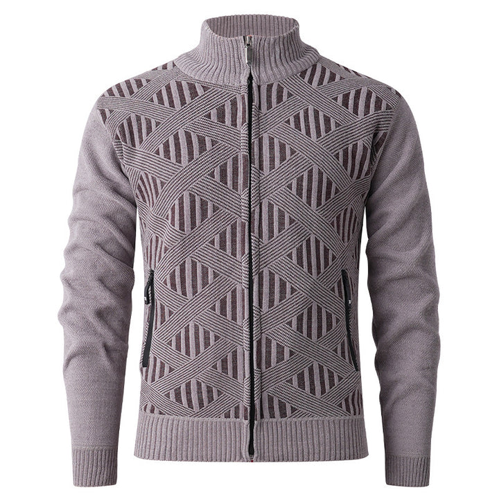 Herren elegante Strickjacke mit strukturiertem Design und hohem Stehkragen Aliams
