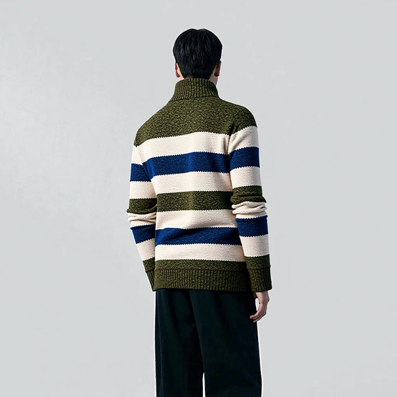 Herren Pullover mit hohem Kragen und strukturiertem Streifenmuster Aliams