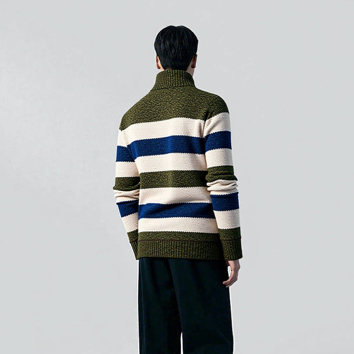 Herren Pullover mit hohem Kragen und strukturiertem Streifenmuster Aliams