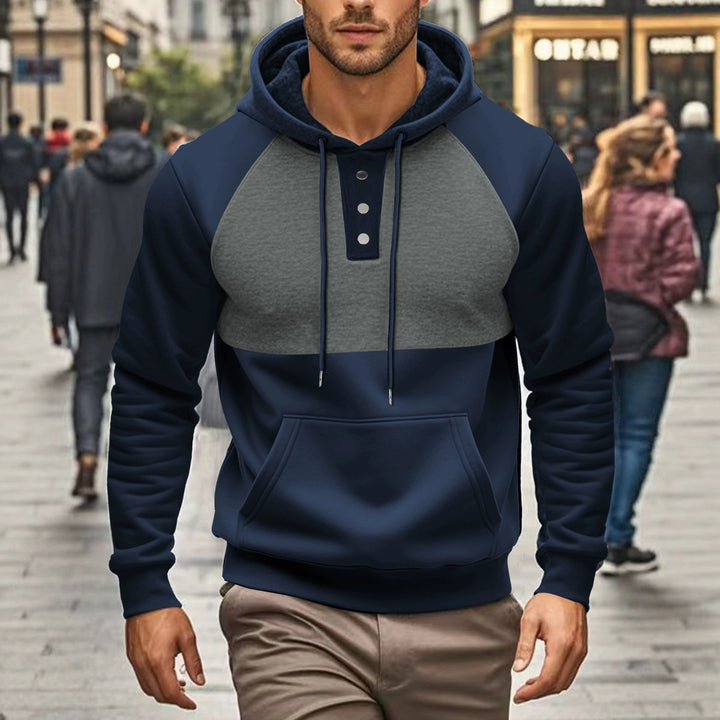 Herren Kapuzenpullover mit durchgehendem Kängurutaschen-Design und modischer Knopfleiste Aliams