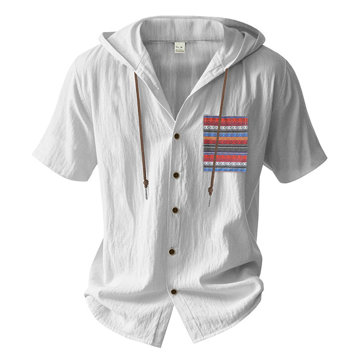 Herren Kurzarm-Hemd mit Kapuze und buntem Brusttaschen-Motiv Aliams