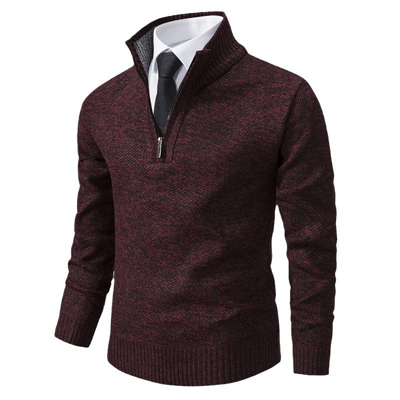 Herren eleganter Strickpullover mit halbem Reißverschluss und strukturierter Oberfläche Aliams