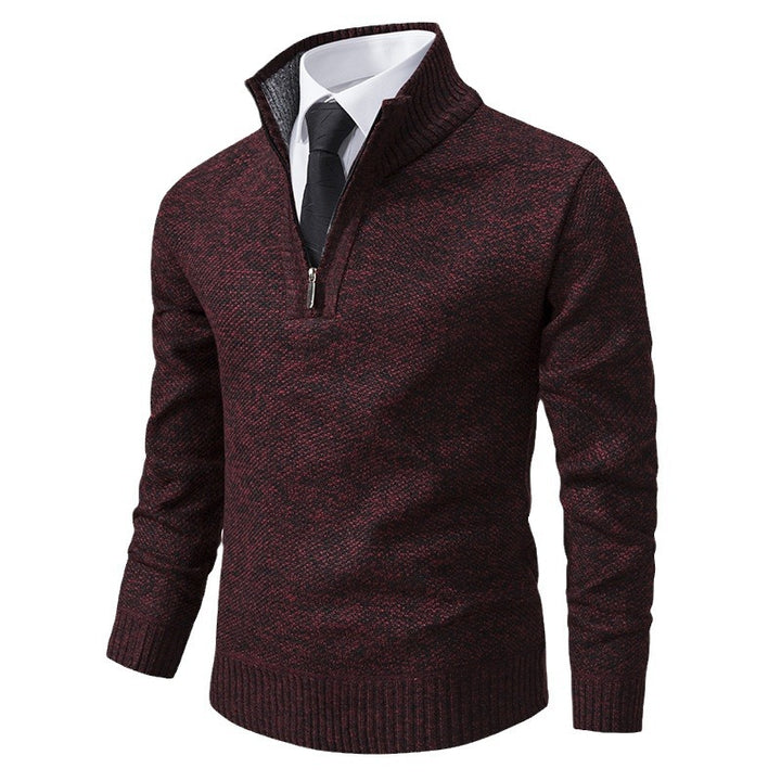 Herren eleganter Strickpullover mit halbem Reißverschluss und strukturierter Oberfläche Aliams