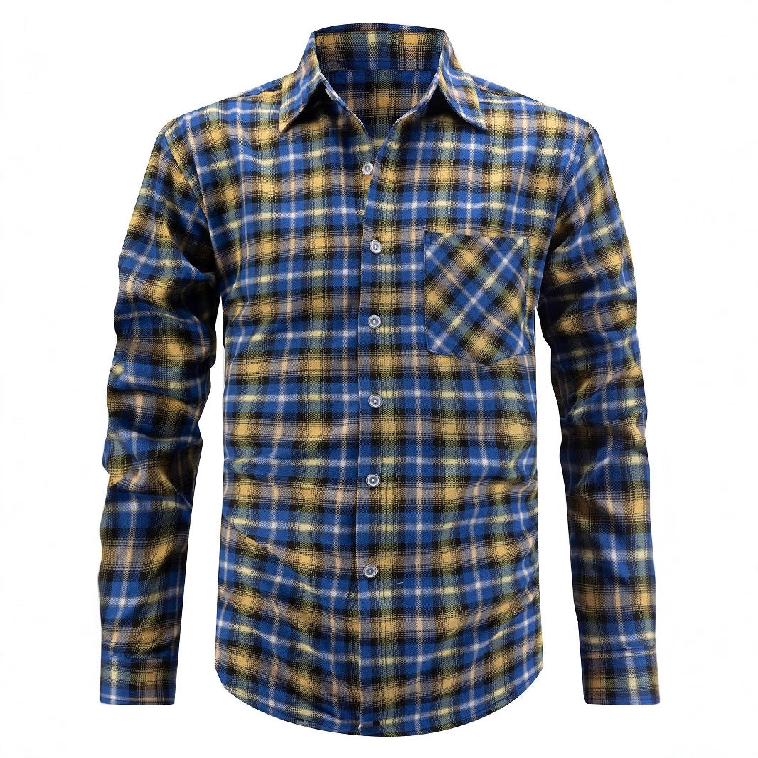 Herren kariertes Langarmhemd mit modischem Vichy-Muster Aliams